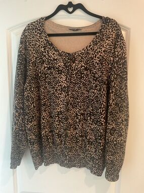 Leopard Print Button-Front Women's Sweater - Brown/Tan XL